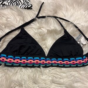 La Blanca Black Bikini Top with Pink and Blue Accents